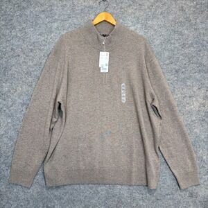 Uniqlo 100% Cashmere Sweater Mens 3XL Quarter Zip Soft Mock Neck Ribbed Hem NEW